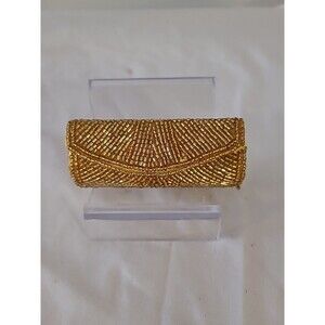 Vintage Beaded Lipstick Holder Case with Mirror Silver Beads Snap Closure